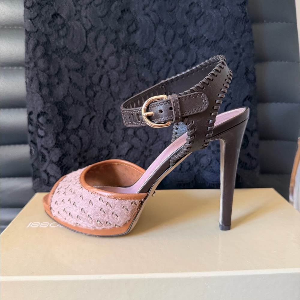 Sergio Rossi Tan and  Brown  Open-Toe Stiletto Sandals